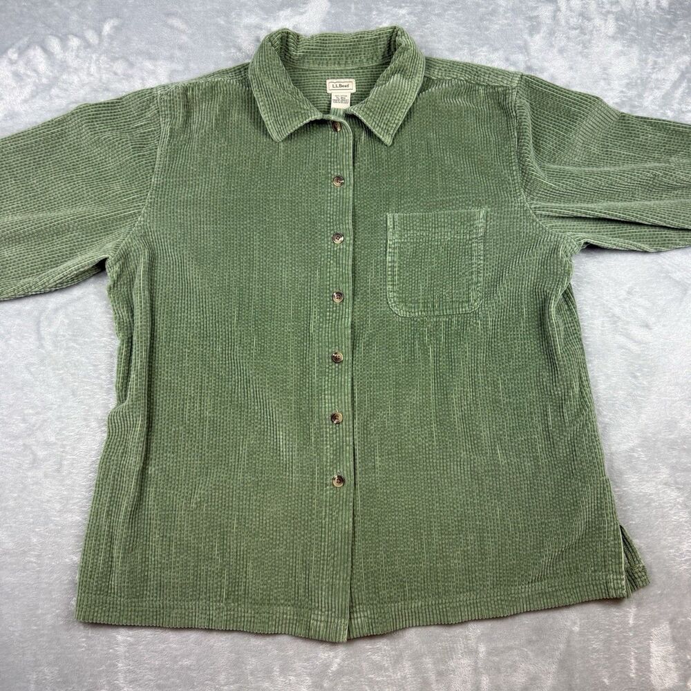 LL Bean Green Corduroy Button Up Shirt Jacket XL Cotton Shacket - Picture 5 of 8